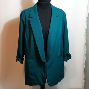 ELOQII Dark Green Lightweight Swing Blazer with Sleeve Detail Size 22